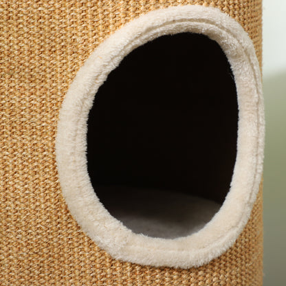 Pawhut Barril Rascador Para Gatos Con 2 Cuevas Y Cubierta De Sisal Ø35x60 Cm_3