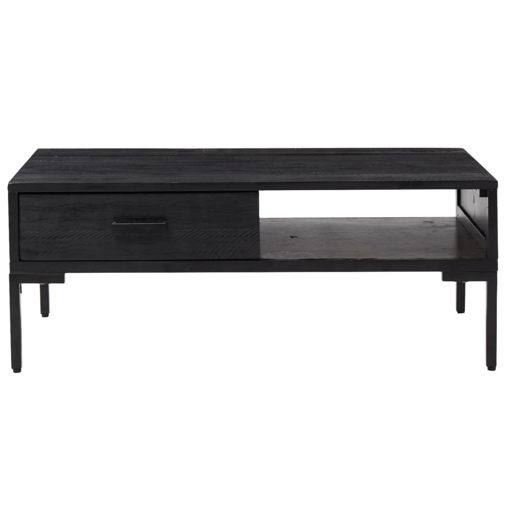 Mesa De Centro Madera Maciza De Pino Negro 90x50x35 Cm_1