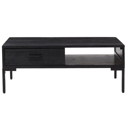 Mesa De Centro Madera Maciza De Pino Negro 90x50x35 Cm_1