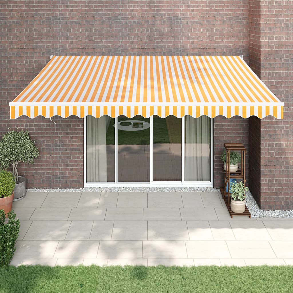 Toldo Retráctil Aluminio Y Tela Amarillo Y Blanco 4,5x3 M_1