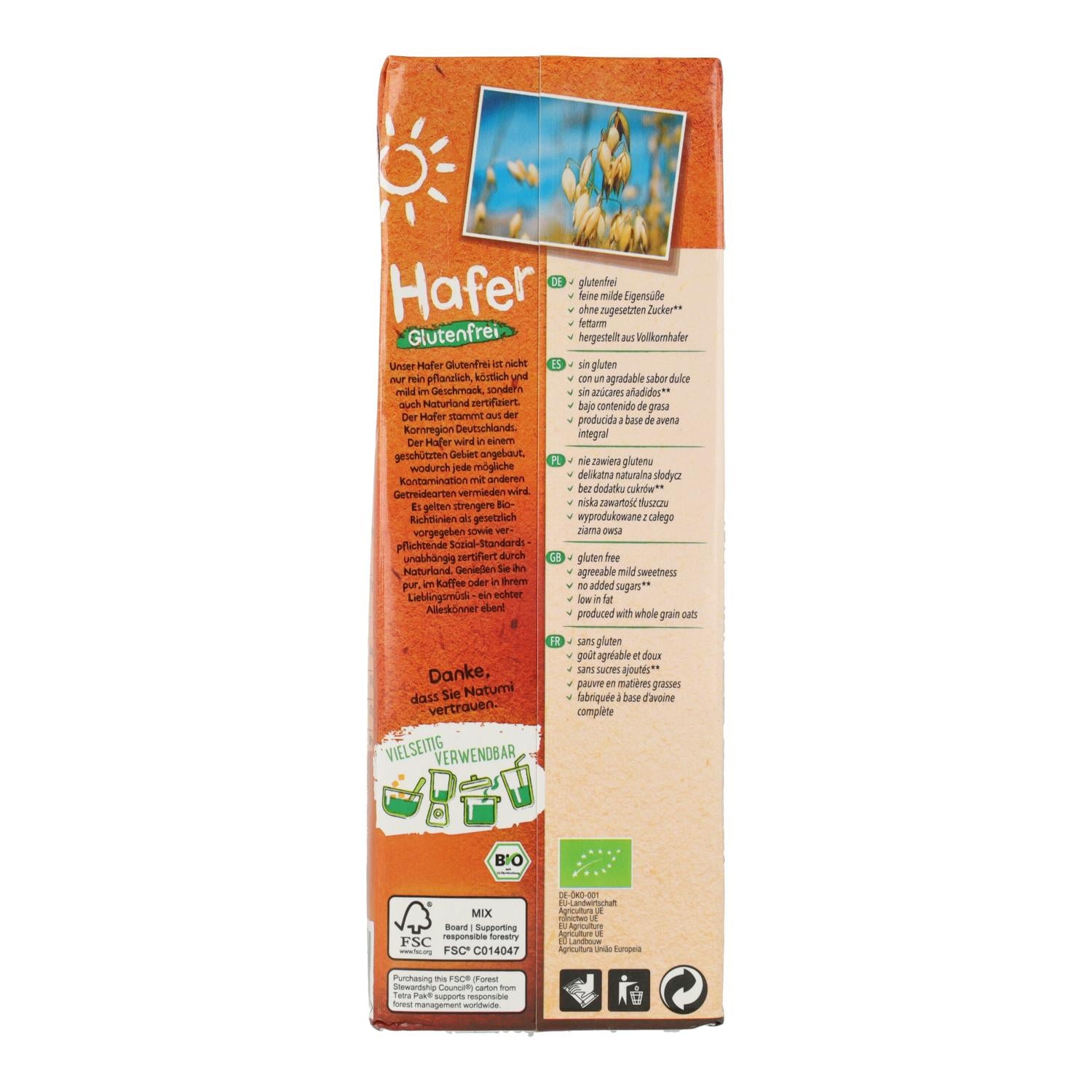 Pack 8 uds Bebida Avena Sin Gluten BIO Natumi 1 L