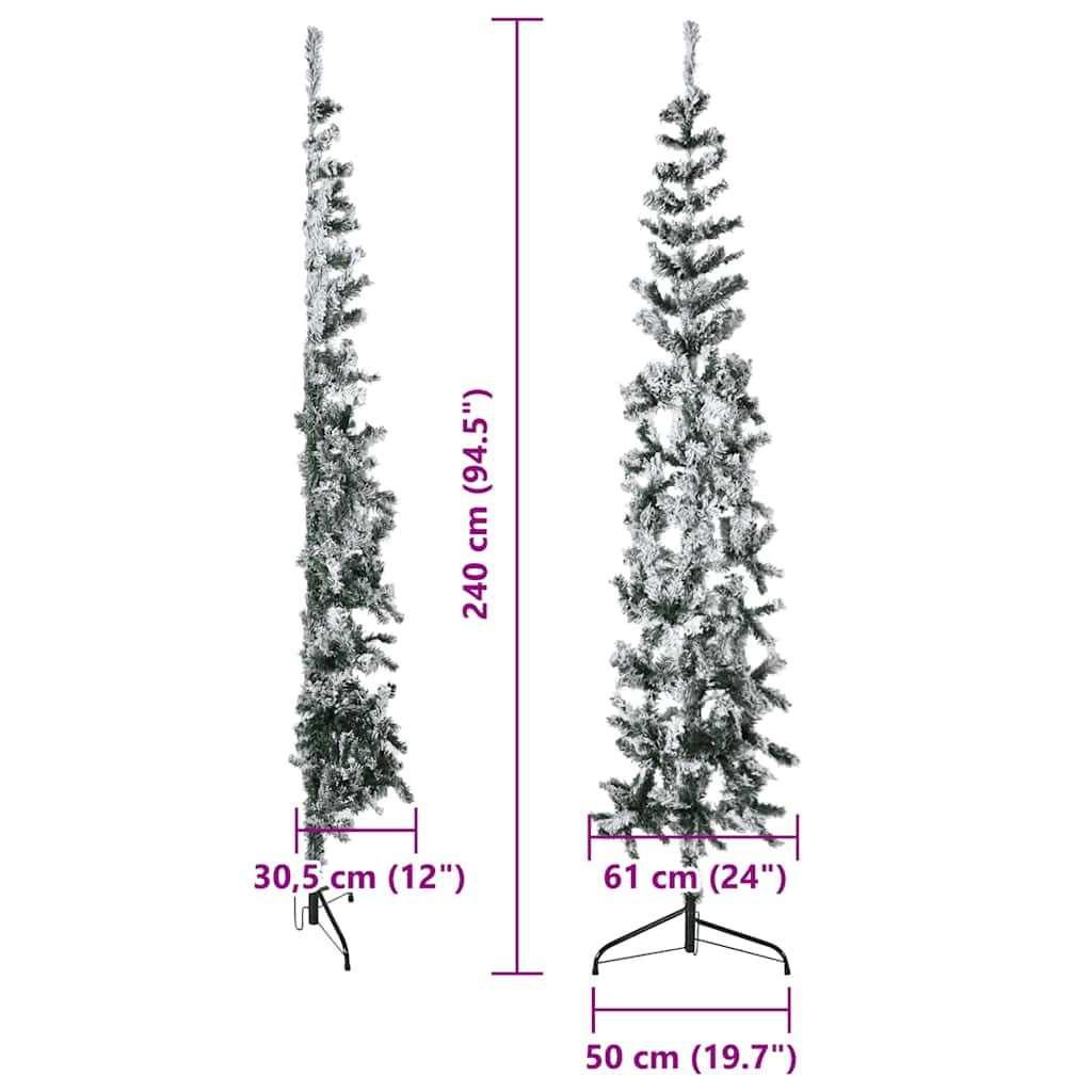 Vidaxl Mitad Árbol Navidad Artificial Delgado Con Nieve 240 Cm_2