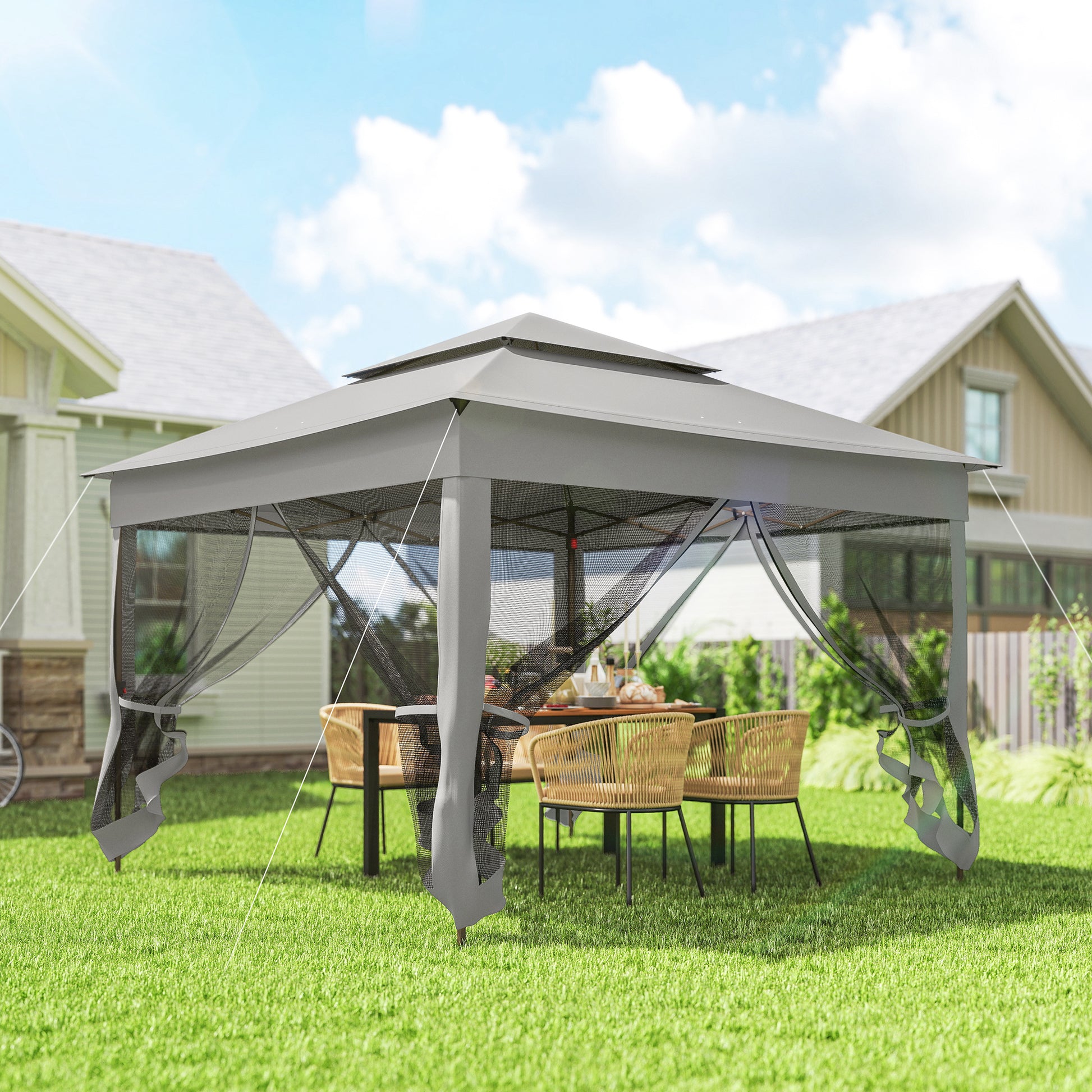 Outsunny Carpa Plegable3,3x3,3 M Con 4 Paredes Laterales De Malla Gris Claro_1