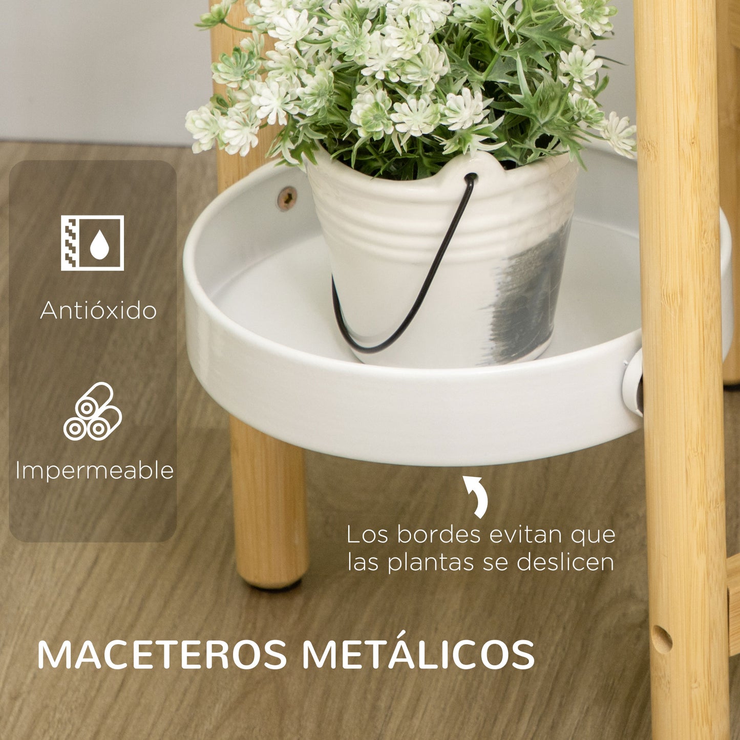 Outsunny Soporte Para Plantas Con Pies De Bambú Ø28x80 Cm Naturaly Blanco_5