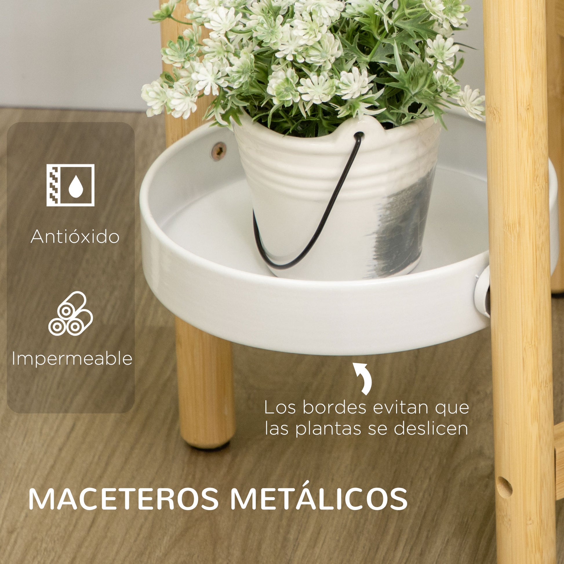 Outsunny Soporte Para Plantas Con Pies De Bambú Ø28x80 Cm Naturaly Blanco_5