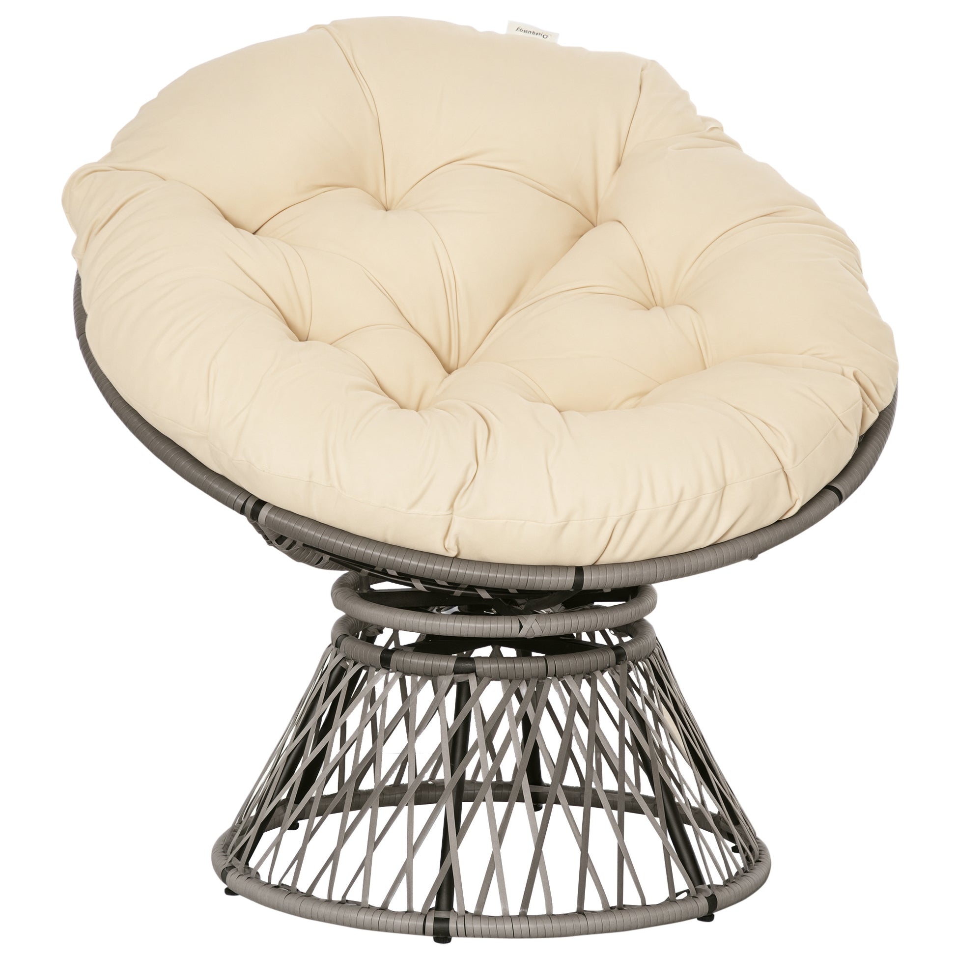 Outsunny Silla Giratoria De Ratán Sintético Con Cojín 87x97x86 Cm Gris Y Crema_0