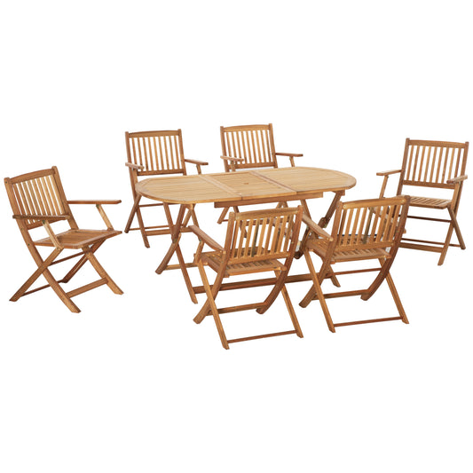 Outsunny Conjunto De Jardín Madera Plegable 7 Piezas Mesa De Comedor Y 6 Sillas_0