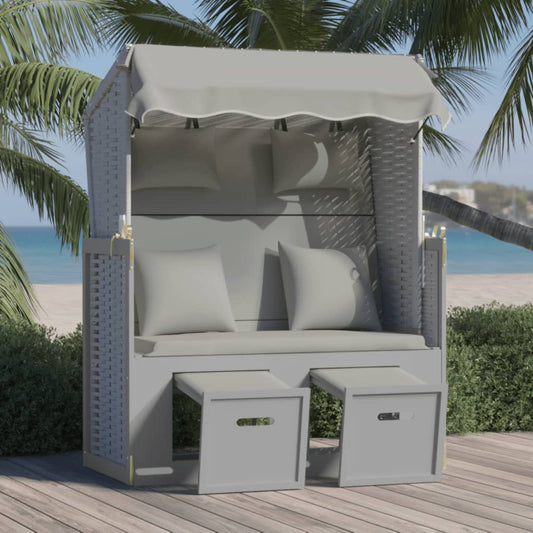 Silla Playa Strandkorb Con Cojines Ratán Sintético Madera Gris_0