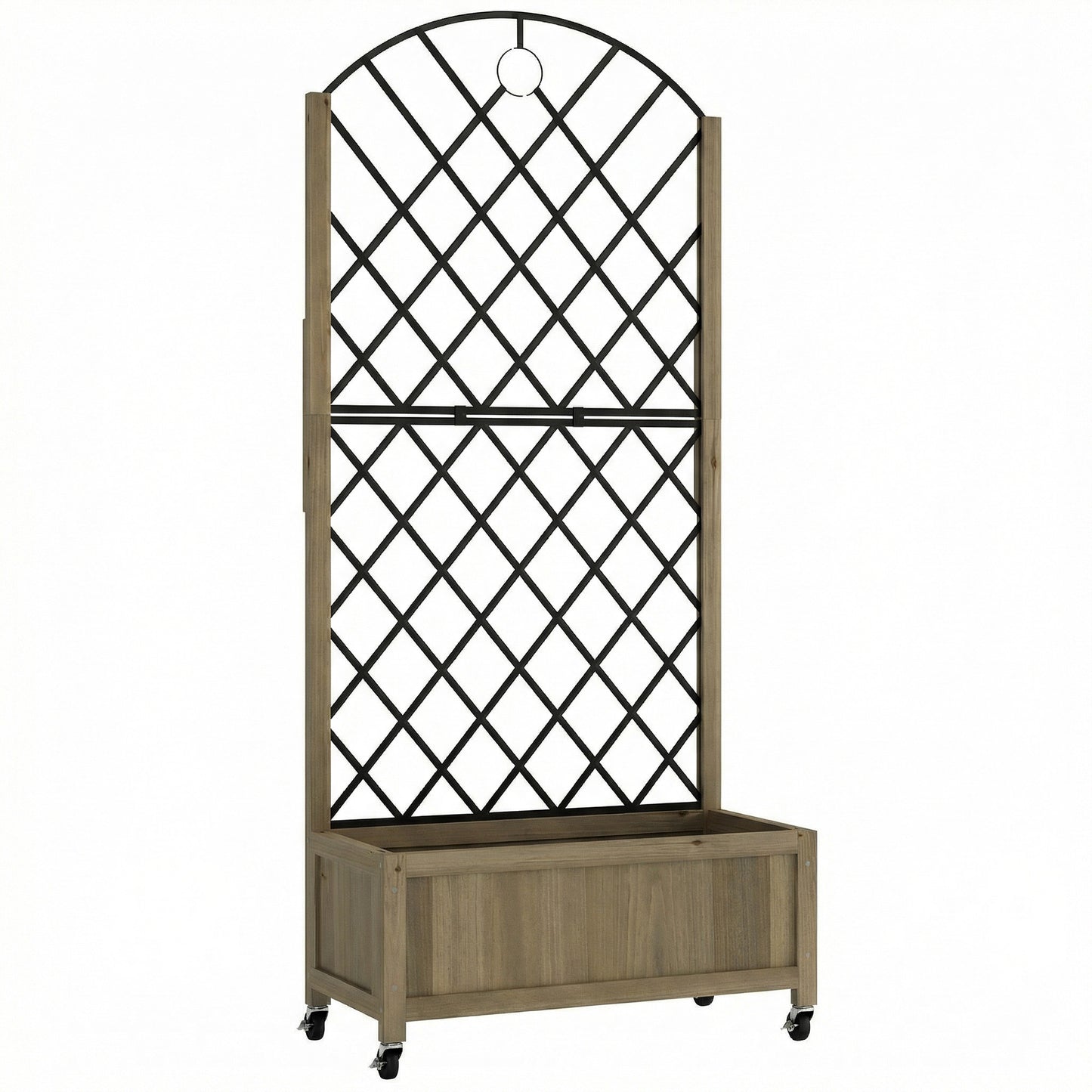 Outsunny Jardinera De Madera Con Enrejado Metálico Y Ruedas Carbonizado_0