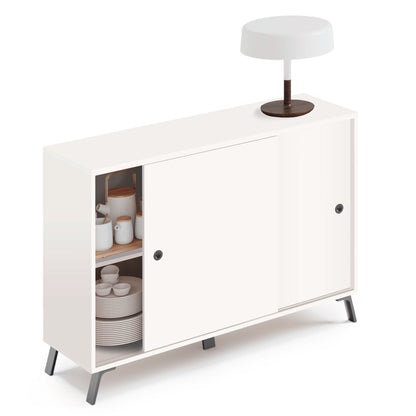 Aparador, Mueble Salón Auxiliar, Buffet, 2 Puertas Correderas 87x120x40 Cm Recibidor Moderno, Briebe, Lys, Blanco