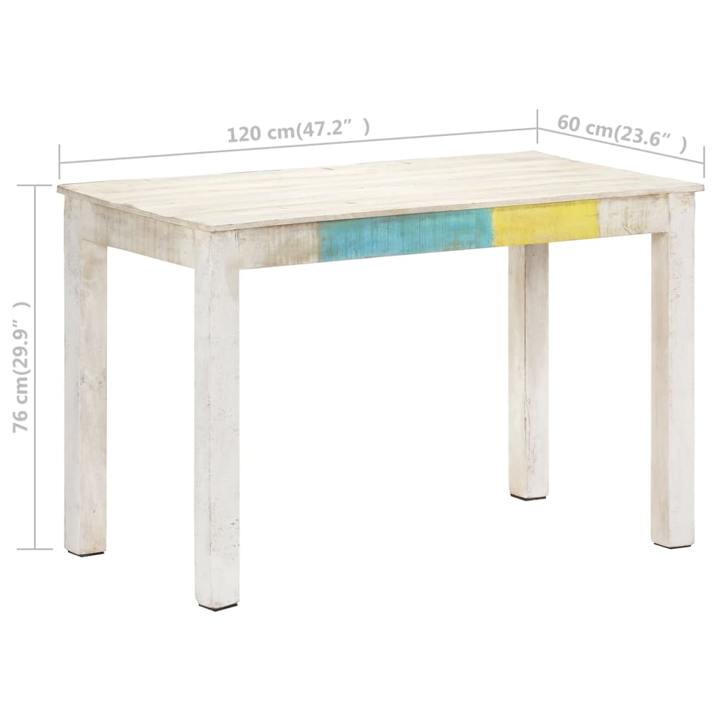 Mesa De Comedor Madera Maciza De Mango Blanca 120x60x76 Cm_4