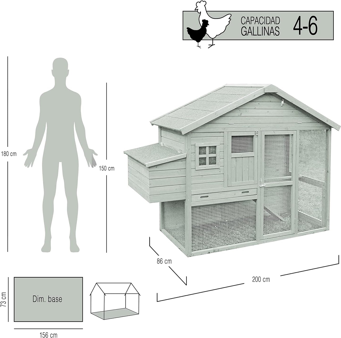 Gallinero Dakota Para 4-6 Gallinas - Gallinero Ideal Para Jardín - Ponedero, Parque, Bandeja De Excrementos Y Almacén_1