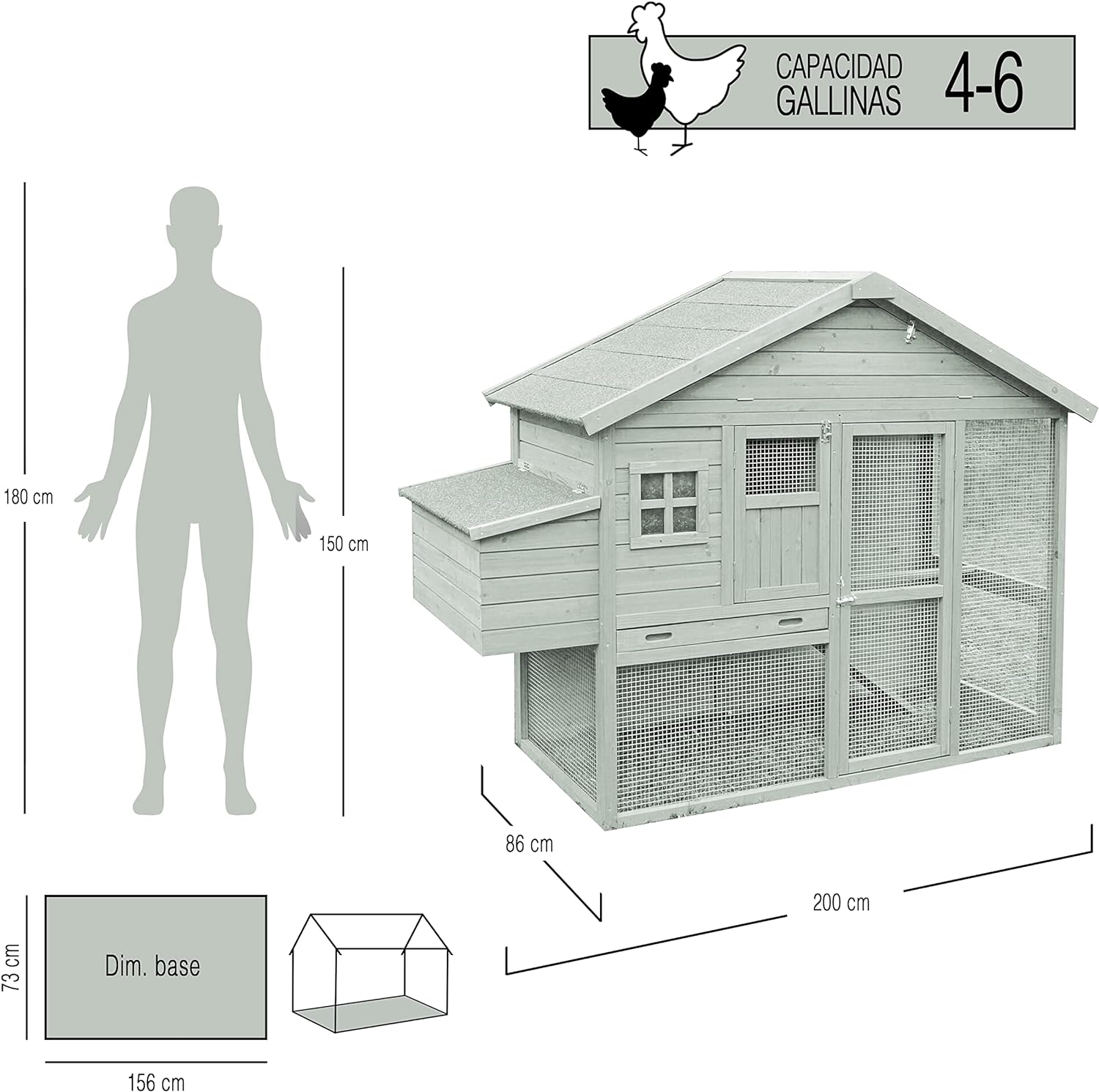 Gallinero Dakota Para 4-6 Gallinas - Gallinero Ideal Para Jardín - Ponedero, Parque, Bandeja De Excrementos Y Almacén_1