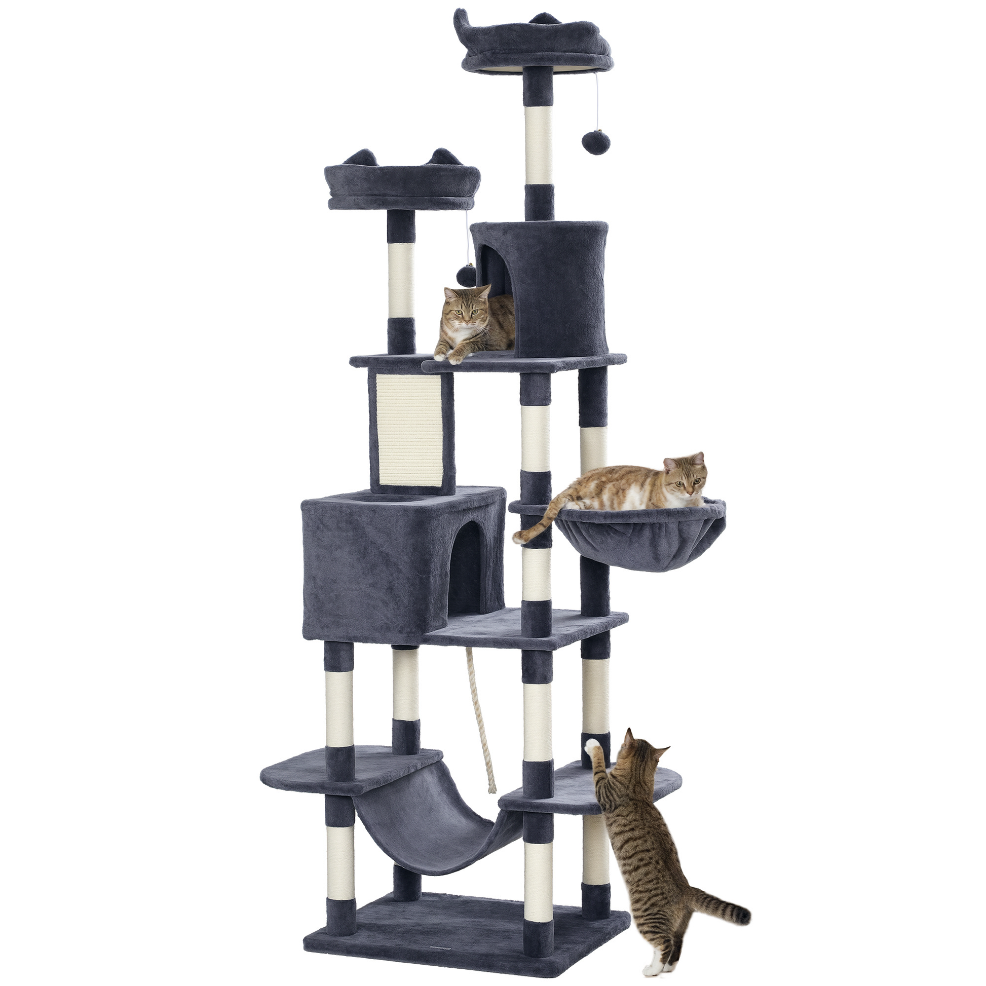 Pawhut Árbol Rascador Para Gatos Grande Altura 206 Cm Con Hamacas Gris Oscuro_0