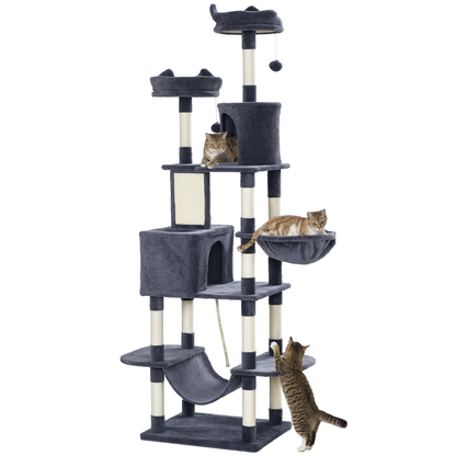 Pawhut Árbol Rascador Para Gatos Grande Altura 206 Cm Con Hamacas Gris Oscuro_0