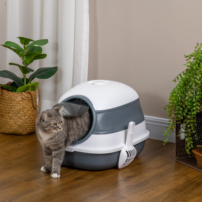Pawhut Arenero Para Gatos Cubierto Plegable Con Pala 52x41x38 Cm Blanco Y Gris_1