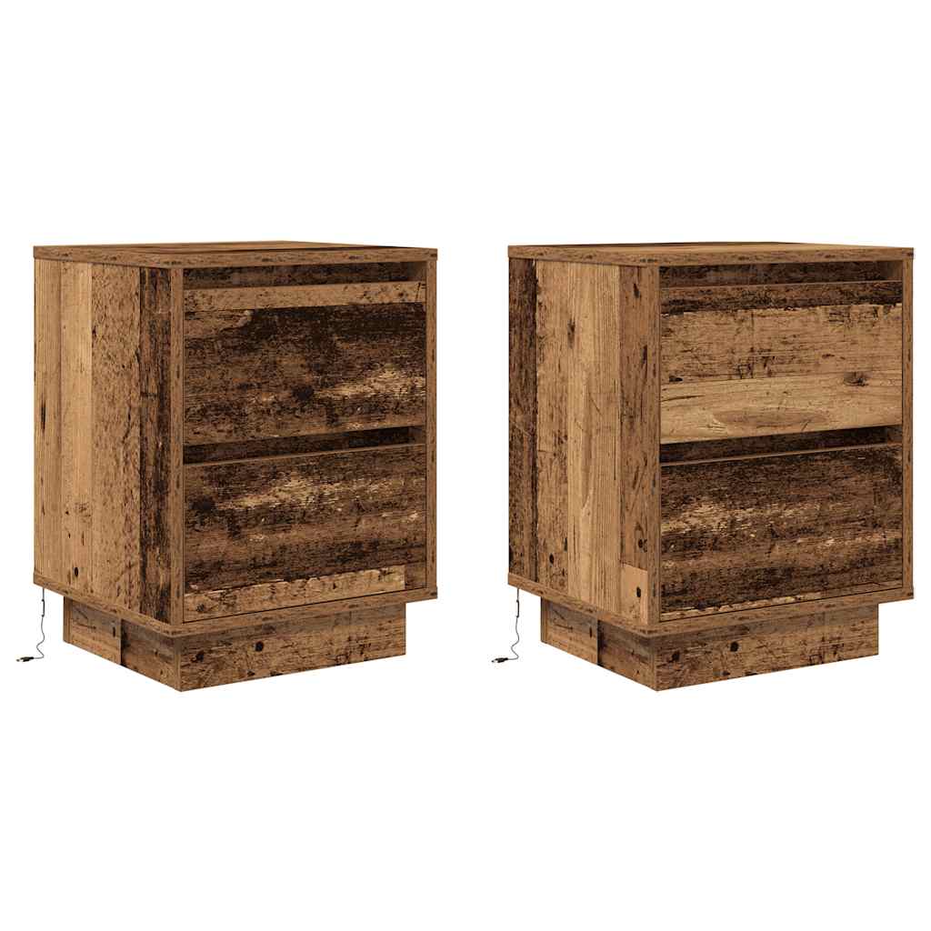 Mesillas De Noche Con Luces Led 2 Uds Madera Vieja 38x34x50 Cm_1