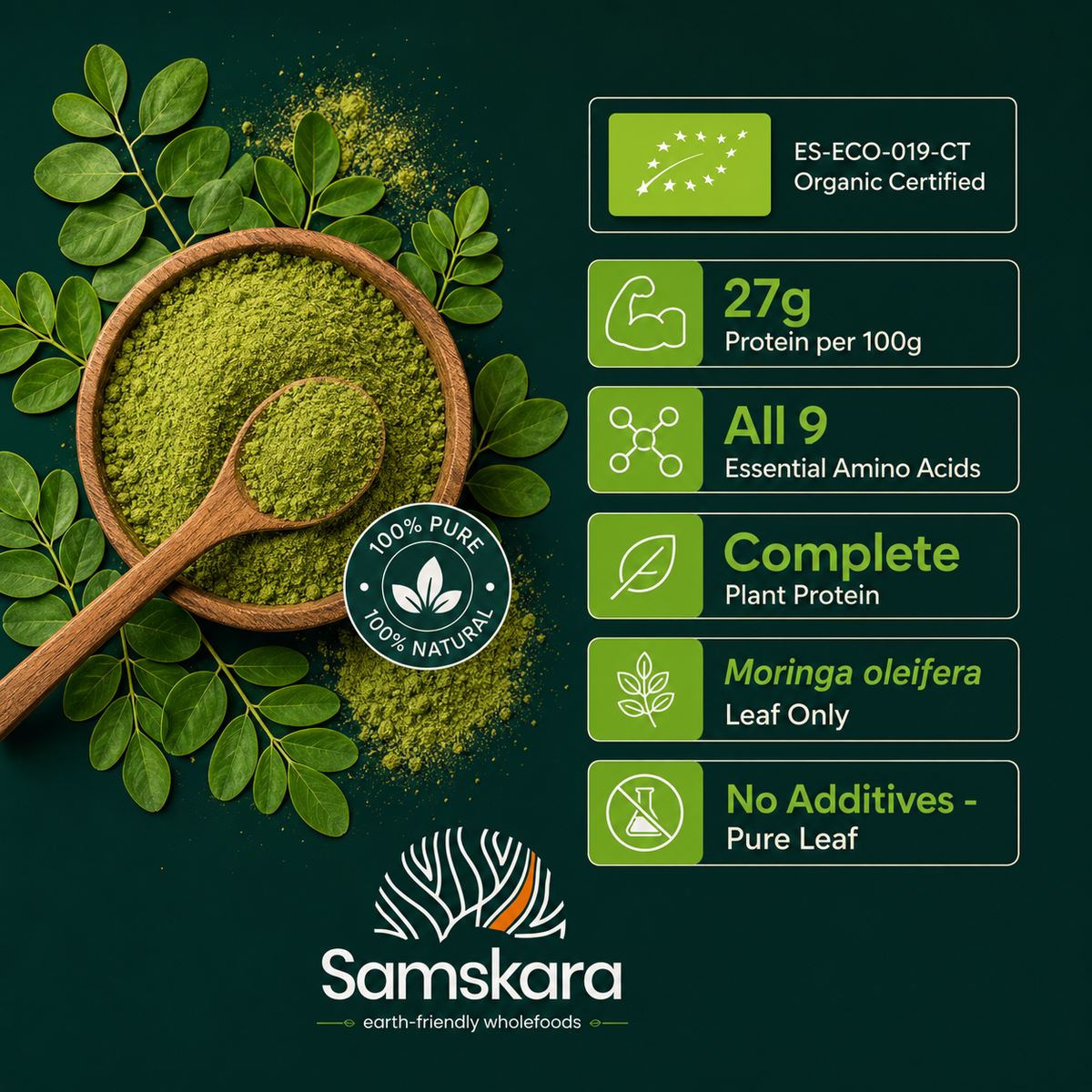 Moringa En Polvo Bio - 500g | Superalimento Ecológico Vegano Para Batidos, Smoothies Y Zumos, Sin Azúcares Añadidos_4