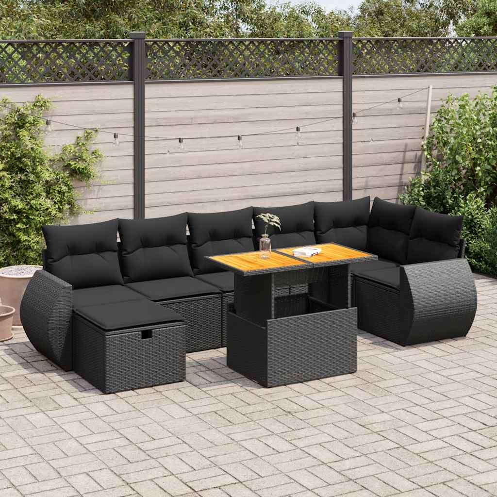 Set Sofás Jardín Y Cojines 5 Pzas Ratán Sintético Acacia Negro / Vetonek_2
