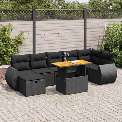 Set Sofás Jardín Y Cojines 5 Pzas Ratán Sintético Acacia Negro / Vetonek_2