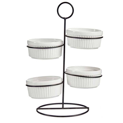 Set 4 Bols Redondo Blanco Con Estante Me Colección Vessia