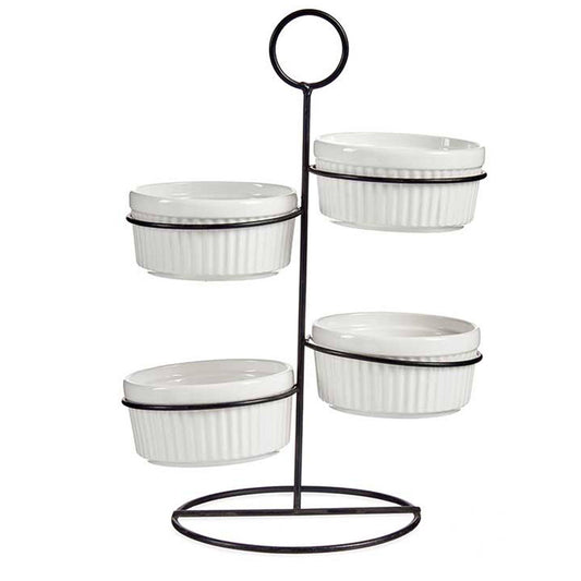 Set 4 Bols Redondo Blanco Con Estante Me Colección Vessia