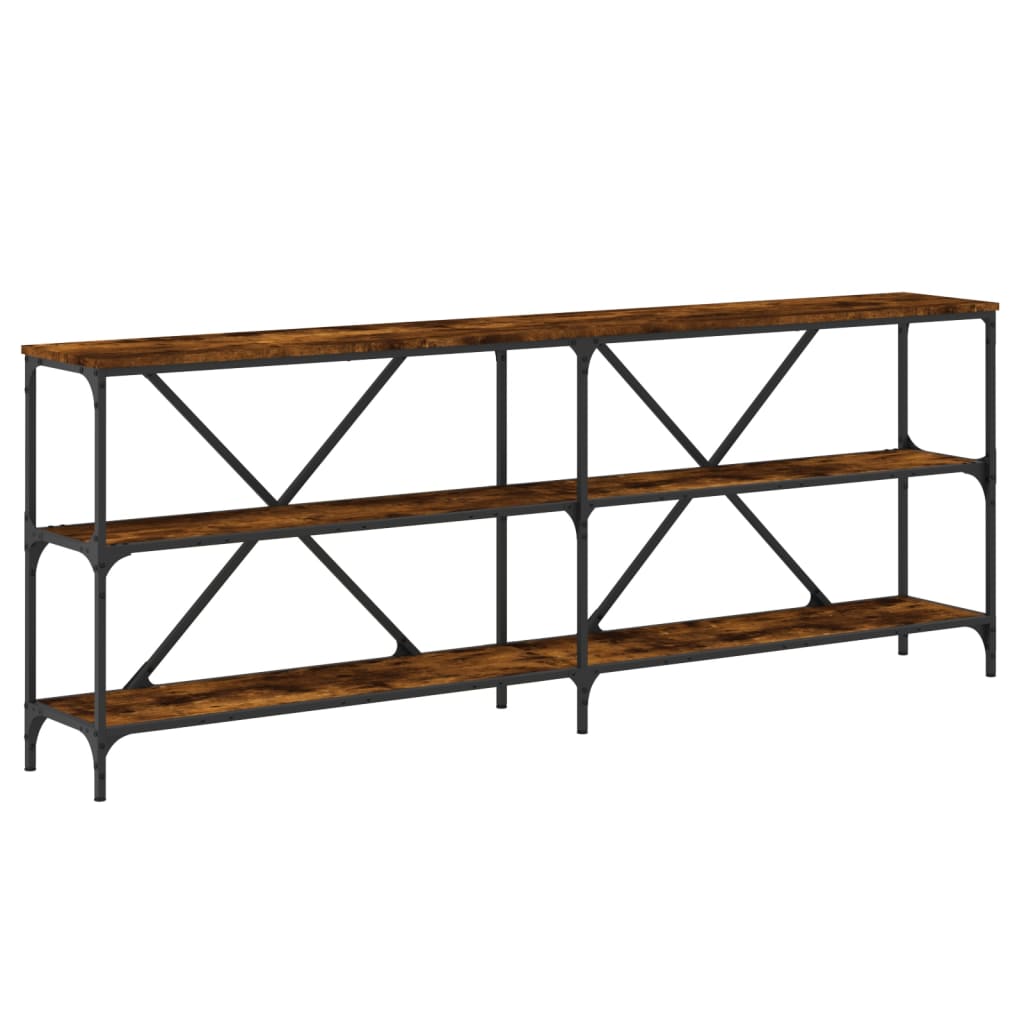 Mesa Consola Hierro Madera Ingeniería Roble Ahumado 200x30x75cm_0