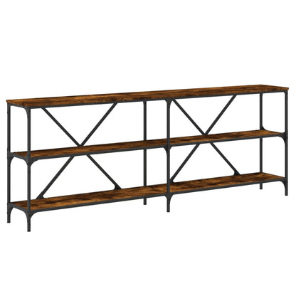 Mesa Consola Hierro Madera Ingeniería Roble Ahumado 200x30x75cm_0