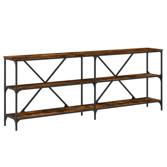 Mesa Consola Hierro Madera Ingeniería Roble Ahumado 200x30x75cm_0