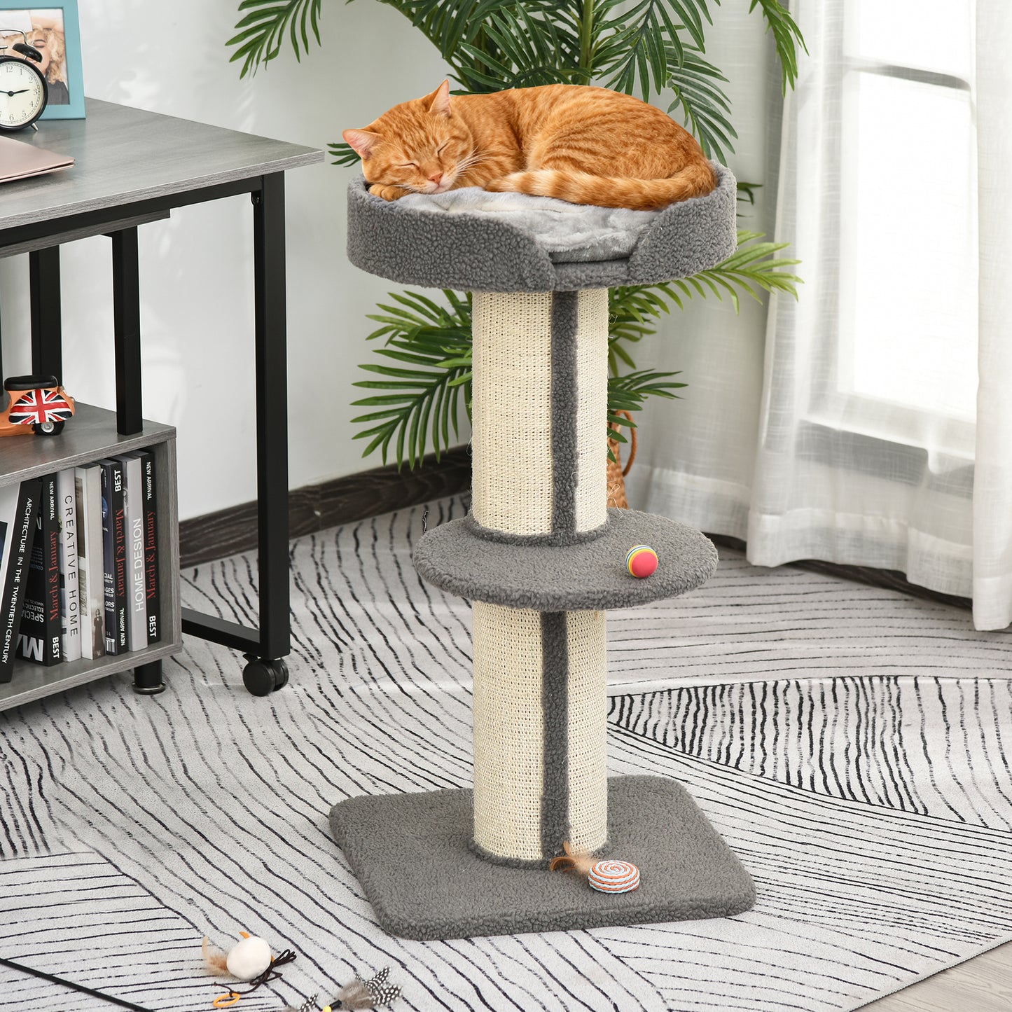 Pawhut Árbol Rascador Para Gatos Altura 91 Cm De 3 Niveles 45x45x91cm Gris_1