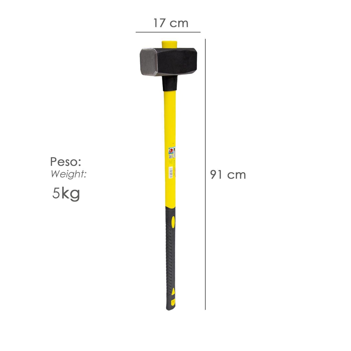 Maza Con Mango Fibra Vidrio 5 Kg. Cabeza Forjada, Con Anillo Anti Vibración, Maza / Porro