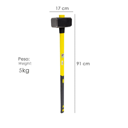 Maza Con Mango Fibra Vidrio 5 Kg. Cabeza Forjada, Con Anillo Anti Vibración, Maza / Porro_1