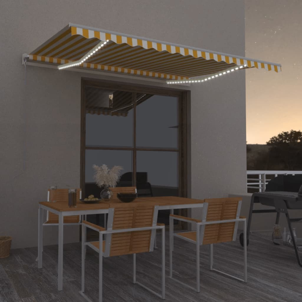 Toldo Manual Retráctil Con Led Amarillo Y Blanco 450x350 Cm_1