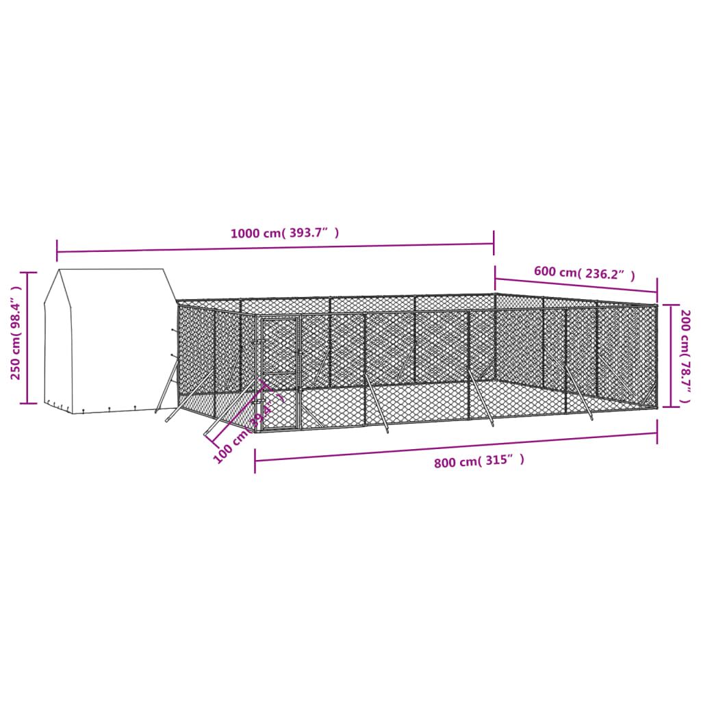 Vidaxl Perrera De Exterior Con Toldo Acero Galvanizado Plata 10x6x2,5m_3