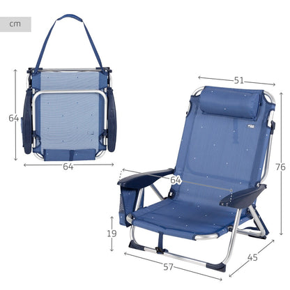 Silla De Playa Y Tumbona Baja Antivuelco 4 Posiciones Marino C/cojín Y Bolsillo Aktive_3