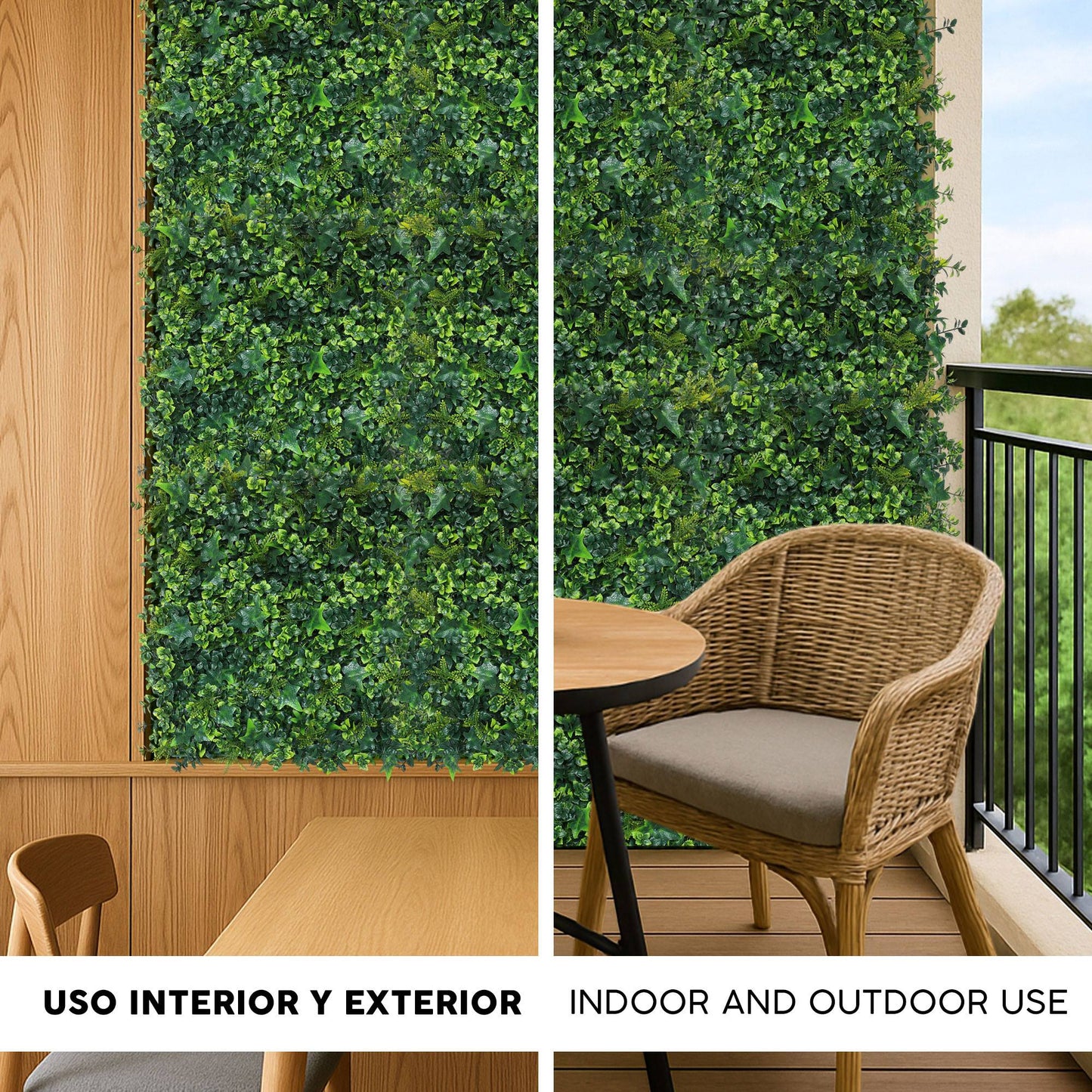 Jardín Vertical Artificial 100x100cm Well Home Hojas Verdes Mixtas Y Realistas