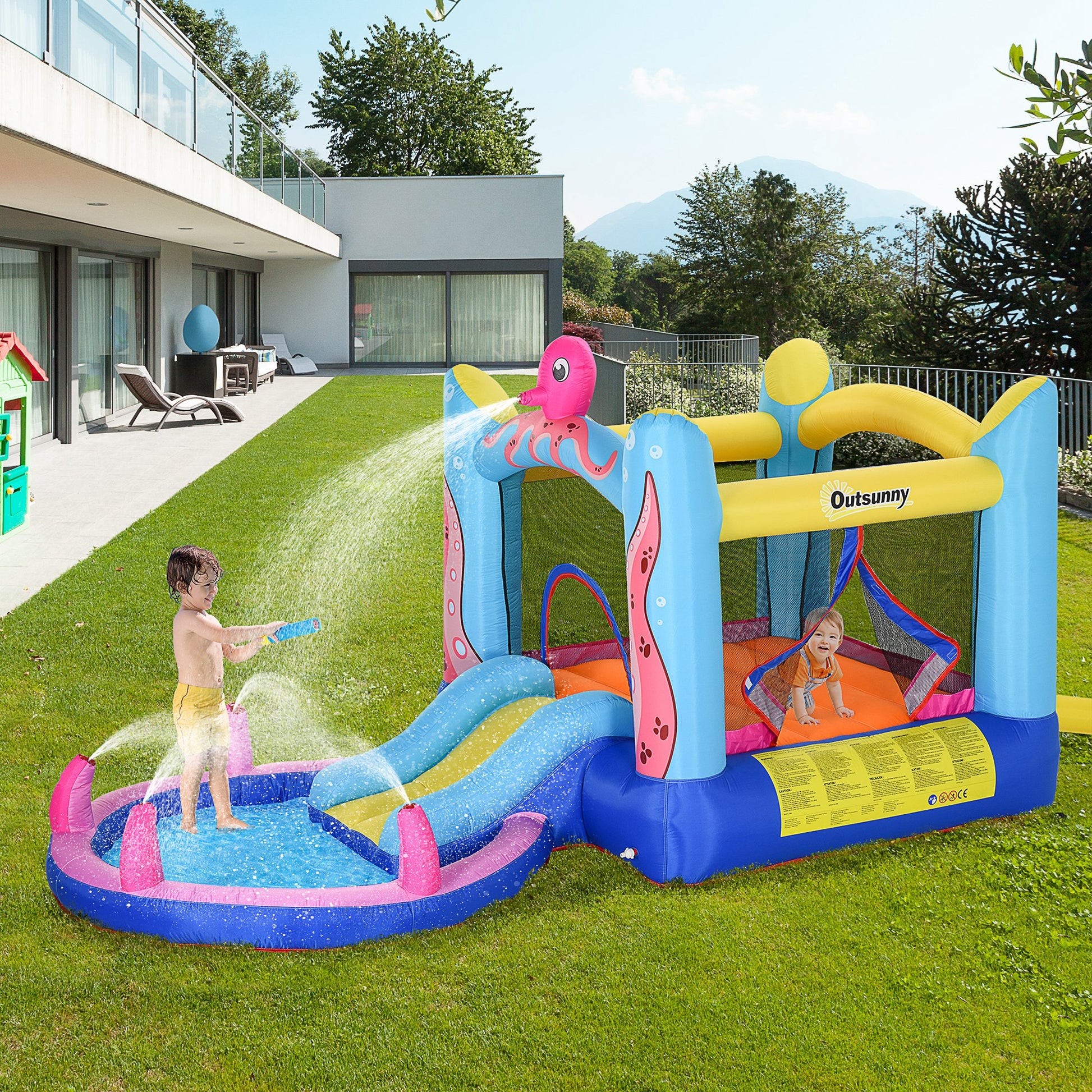 Outsunny Castillo Hinchable Para Niños Con Piscina 360x175x180 Cm Multicolor_1