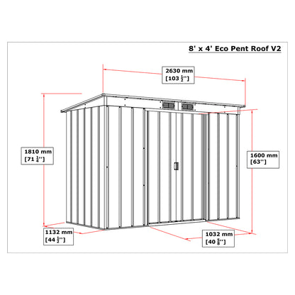 Caseta Jardín Eco Pent Roof 8×4 Metal Gris Antracita_2