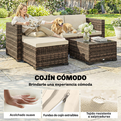 Outsunny Conjunto Muebles Jardín Exterior De Ratán 5 Piezas Cojines Caqui_5