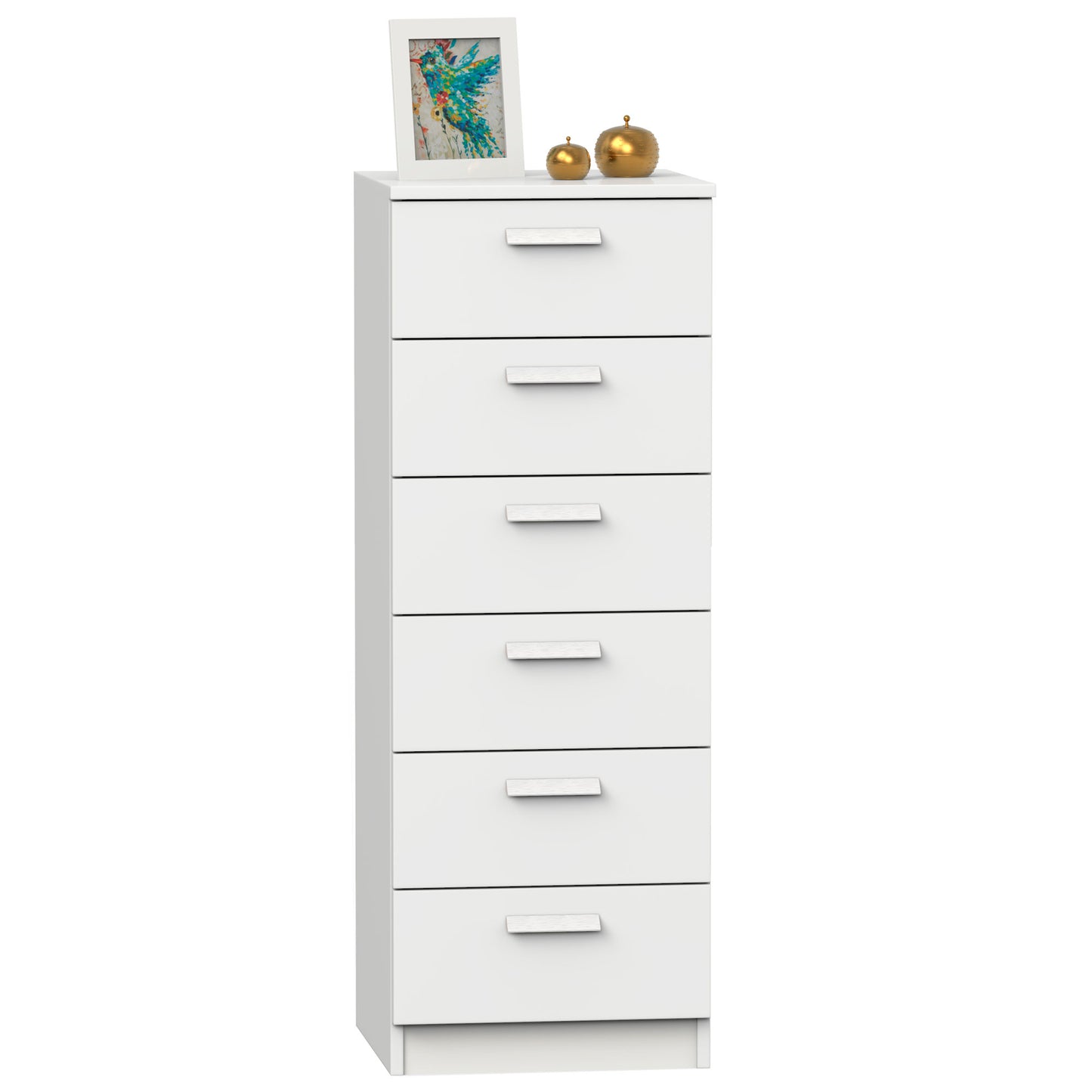 Cajonera Dormitorio Sinfonier Alto, Cómoda 6 Cajones, 110x40x40 Cm (alto X Ancho X Profundo), Briebe, Nova, Blanco_0