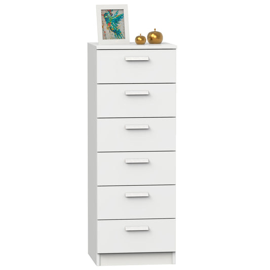 Cajonera Dormitorio Sinfonier Alto, Cómoda 6 Cajones, 110x40x40 Cm (alto X Ancho X Profundo), Briebe, Nova, Blanco_0