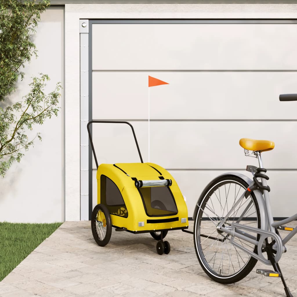 Remolque De Bicicleta Mascotas Hierro Tela Oxford Amarillo_1
