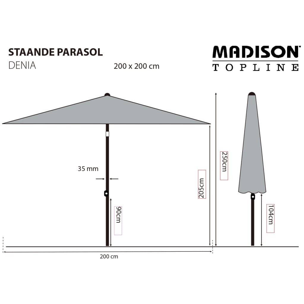 Madison Sombrilla De Jardín Denia Gris 200x200 Cm_4