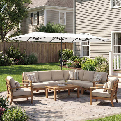 Outsunny Sombrilla Doble 4,6x2,6 M Con Protección Uv50+ Y Manivela Blanco_1
