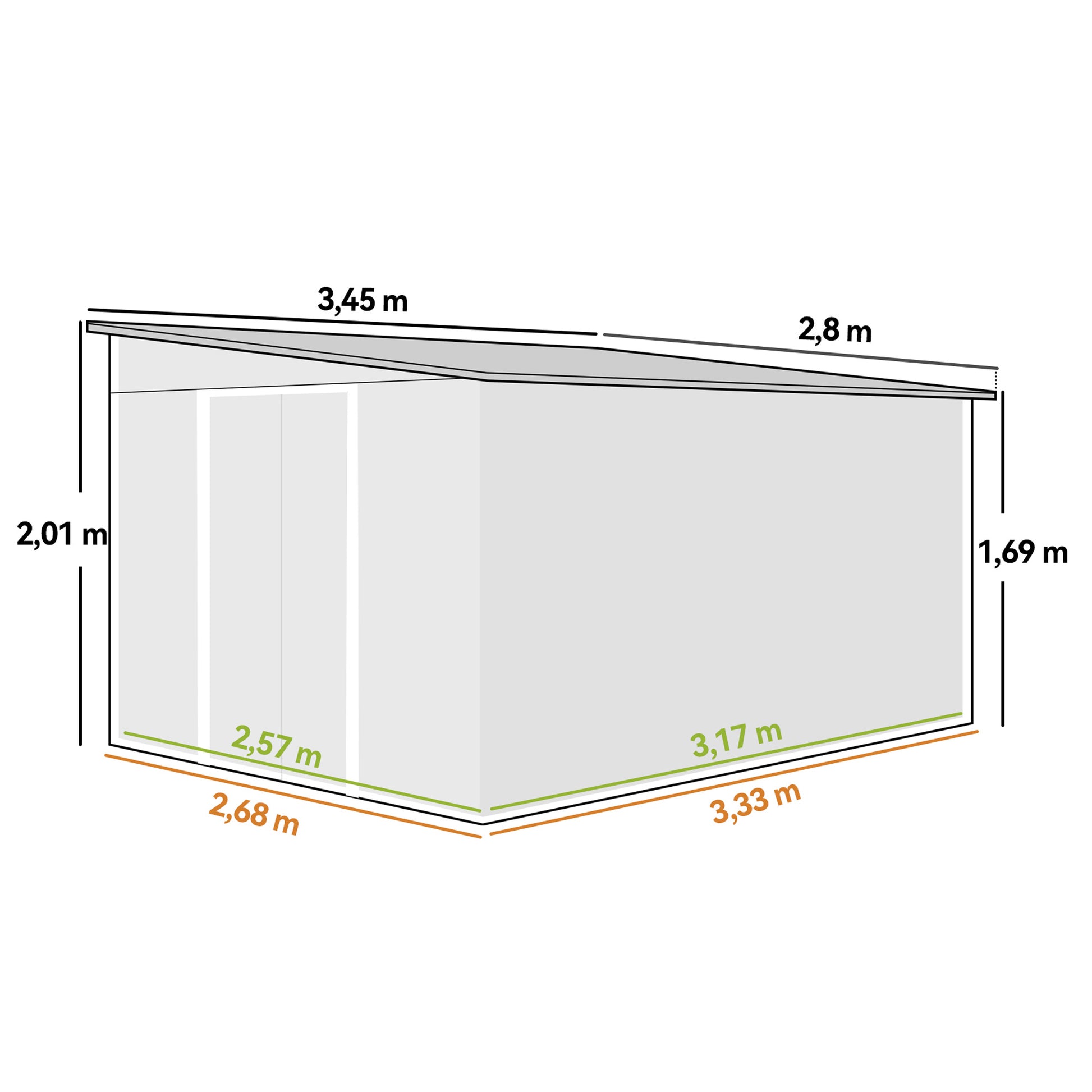 Outsunny Cobertizo De Jardín Exterior 8,9 M² 280x345x201 Cm Con 2 Puertas Verde_2