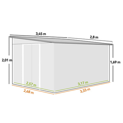 Outsunny Cobertizo De Jardín Exterior 8,9 M² 280x345x201 Cm Con 2 Puertas Verde_2