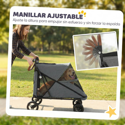 Pawhut Carrito Para Perros Plegable Con Un Botón Hasta 30 Kg Con Suspensión Gris_3