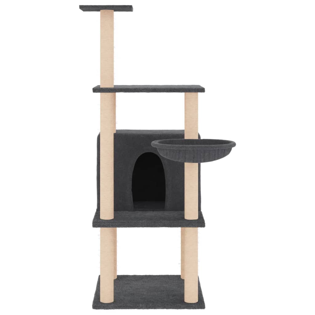 Rascador Para Gatos Con Postes De Sisal Gris Oscuro 132 Cm_2