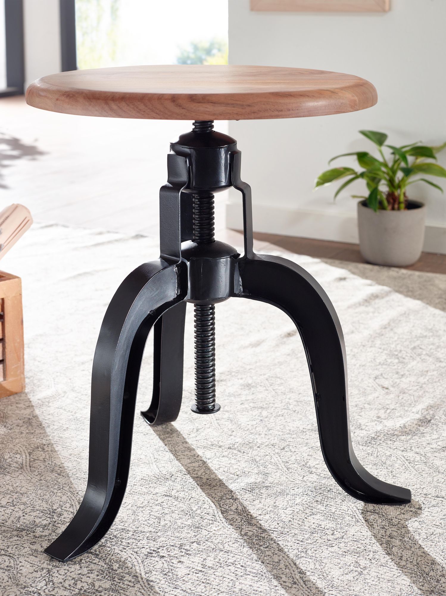 Taburete Giratorio 39x62,5x39 Cm Madera Maciza De Acacia / Metal Negro_4