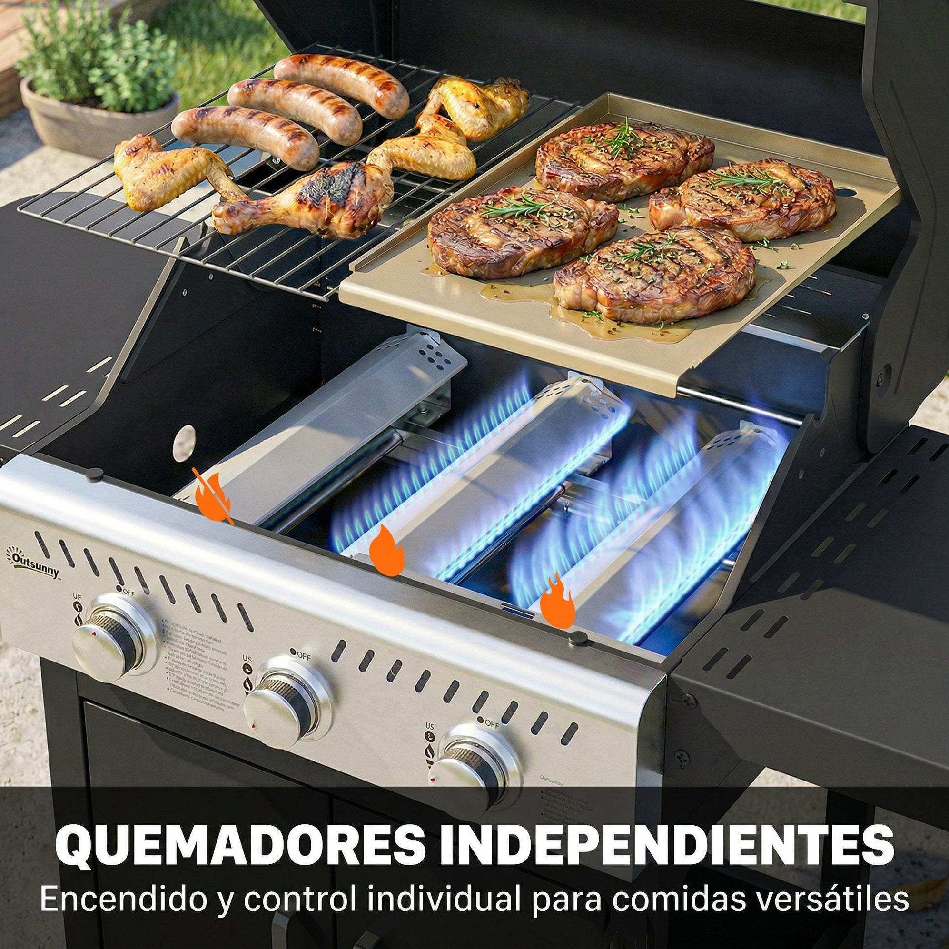 Outsunny Barbacoa De Gas Bbq Gas Portátil Con 3 Quemadores 7_4